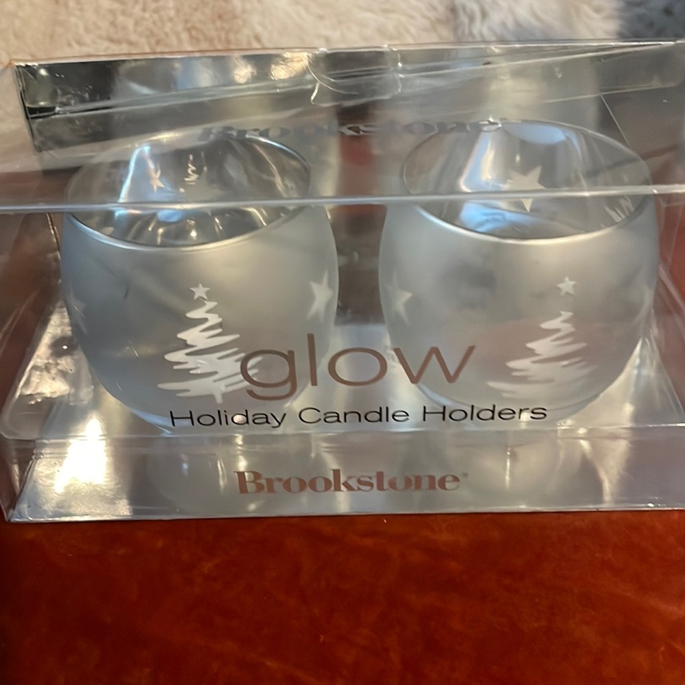 Brookstone Glow Holiday Candle Holders Silver Tree with Stars 607581